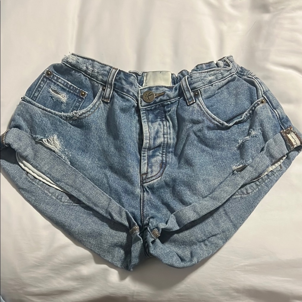 One Teaspoon Blue Distressed Jean Shorts